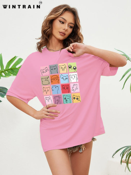 Pink printed cotton T-shirt