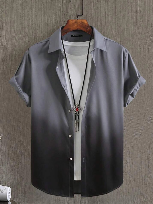 Mixed print grey black half sleeve shirt